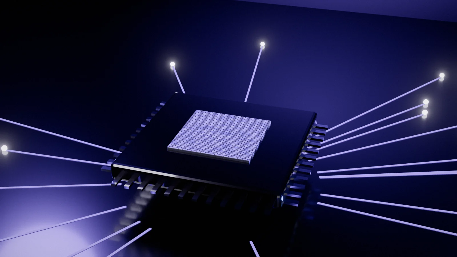 A processor chip sending out lines of light