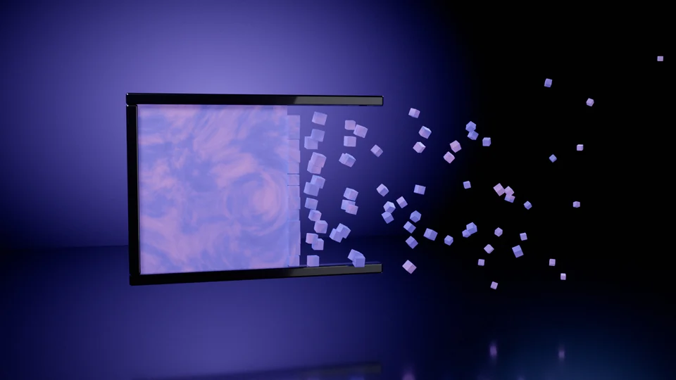 An artwork breaking into small cubes