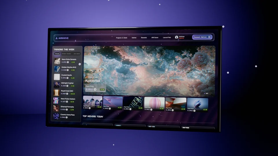 The ARKHIVE marketplace on a screen