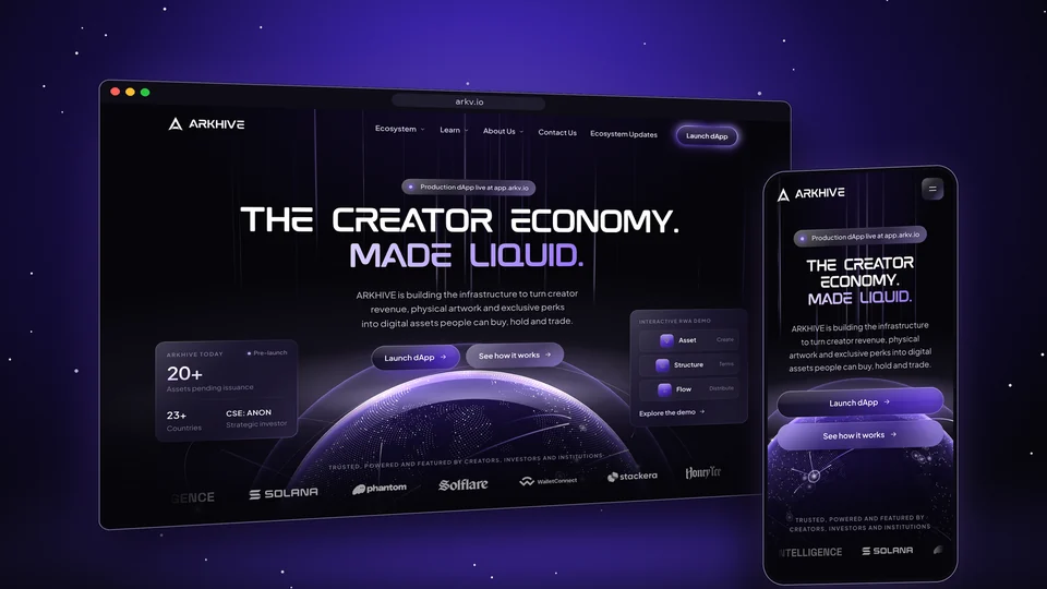 The new arkv.io home page in a desktop browser and on a phone