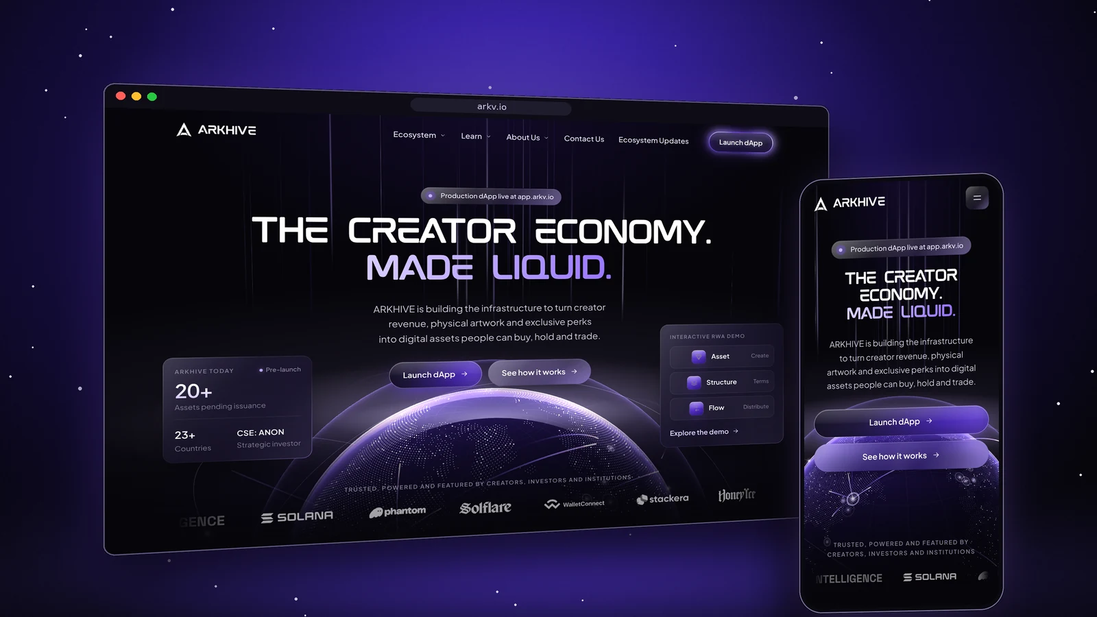 The new arkv.io home page in a desktop browser and on a phone